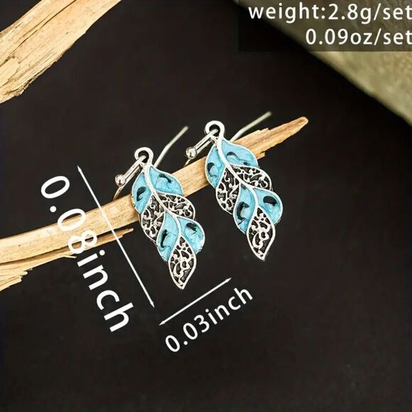 New - Leaf Design Dangle Earrings 925 Sterling Silver Plating - Picture 4 of 7